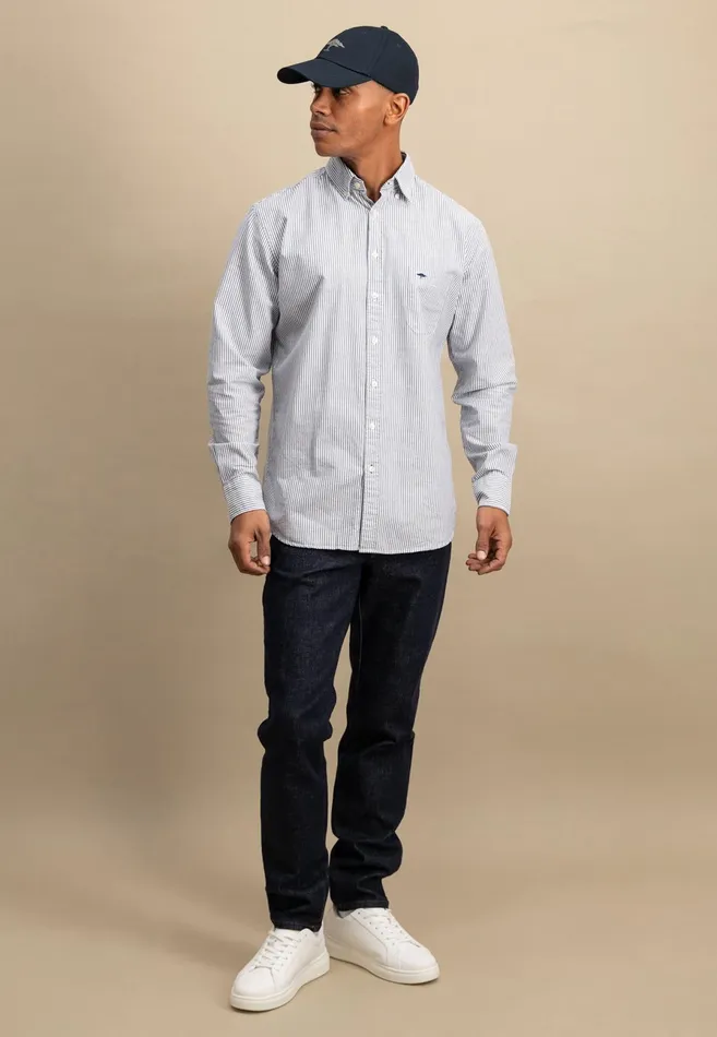 Shirts Men FYNCHHATTON Shirt In The Filigree Strip Look And Buttondown Collar Poppy Rednavyturf Green