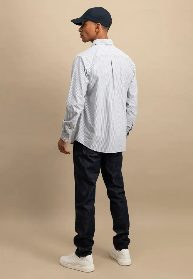 Shirts Men FYNCHHATTON Shirt In The Filigree Strip Look And Buttondown Collar Poppy Rednavyturf Green