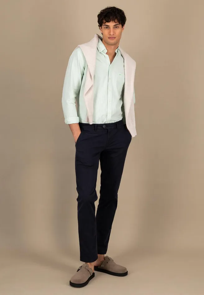 Shirts Men FYNCHHATTON Shirt In The Filigree Strip Look And Buttondown Collar Poppy Rednavyturf Green