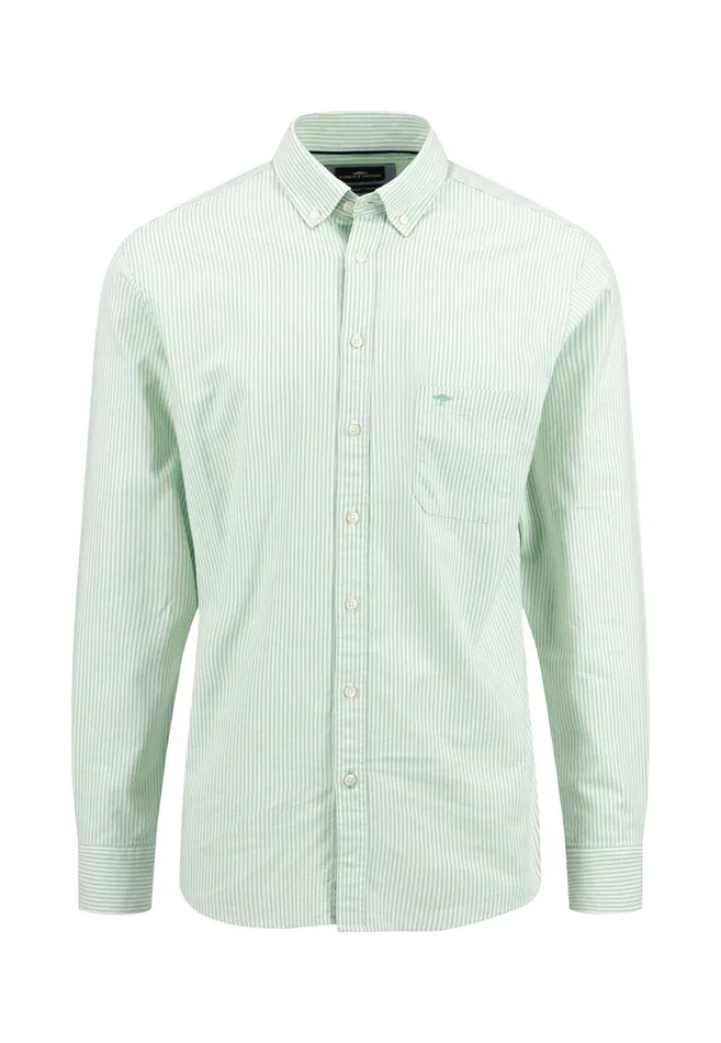 Shirts Men FYNCHHATTON Shirt In The Filigree Strip Look And Buttondown Collar Poppy Rednavyturf Green