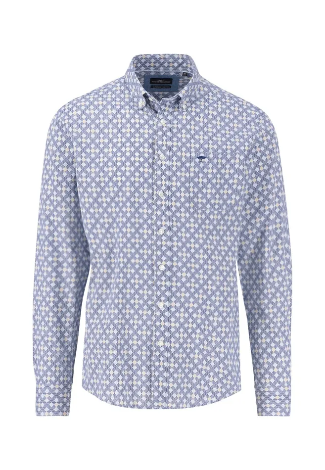Shirts Men FYNCHHATTON Shirt With Buttondown Collar And Graphic Print Strong Bluenavy