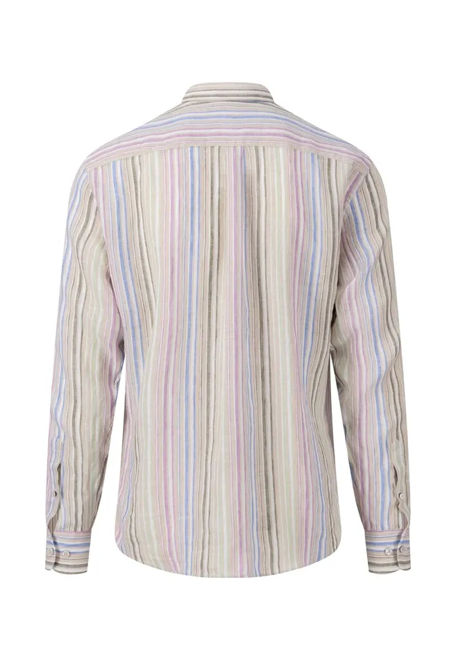 Shirts Men FYNCHHATTON Stylish Linen Shirt With Stripes Navycrystal Bluesoft Greenwhite