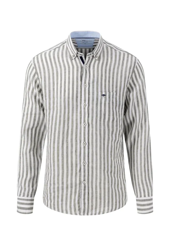 Shirts Men FYNCHHATTON Stylish Linen Shirt With Stripes Navycrystal Bluesoft Greenwhite