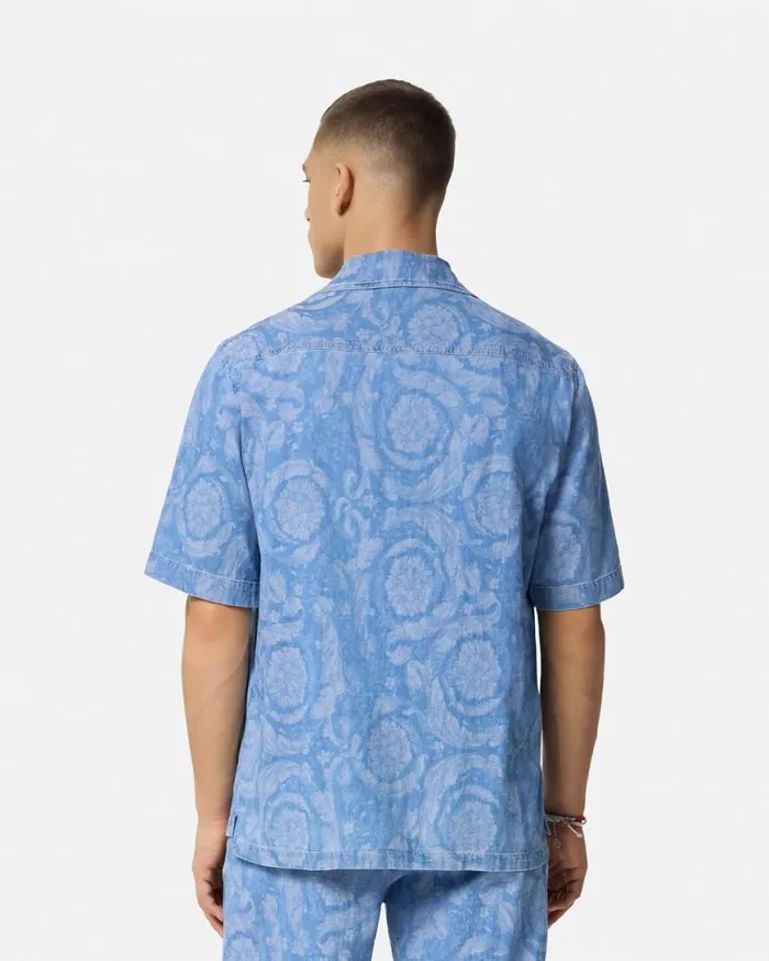 Shirts Men Versace Barocco Chambray Denim Shirt Blue