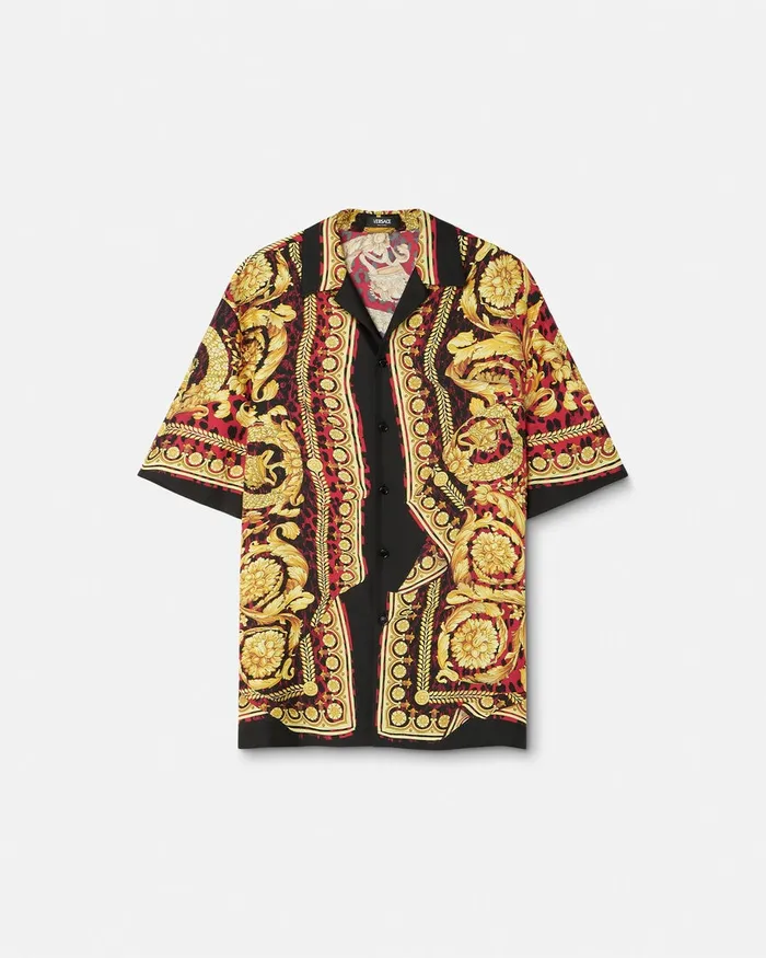 Shirts Men Versace Wild Barocco Illusion Silk Shirt Printred
