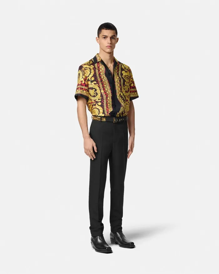 Shirts Men Versace Wild Barocco Illusion Silk Shirt Printred