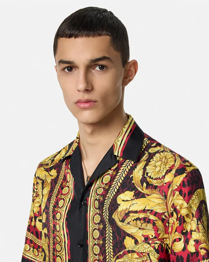 Shirts Men Versace Wild Barocco Illusion Silk Shirt Printred