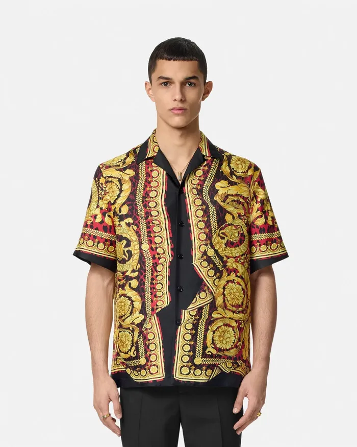 Shirts Men Versace Wild Barocco Illusion Silk Shirt Printred
