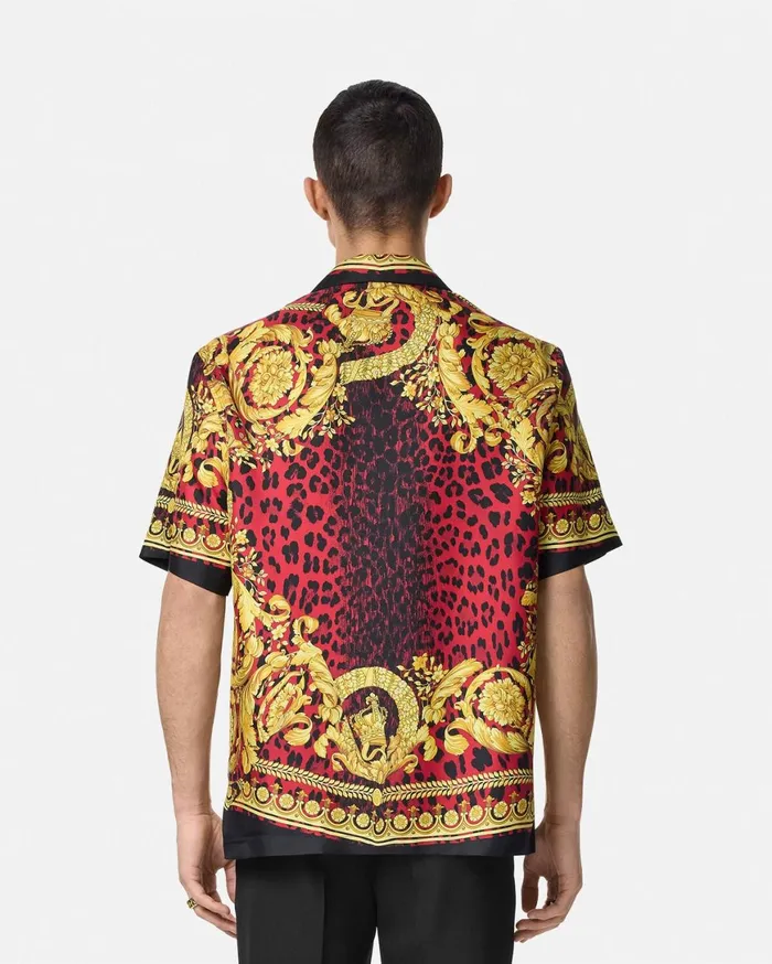 Shirts Men Versace Wild Barocco Illusion Silk Shirt Printred