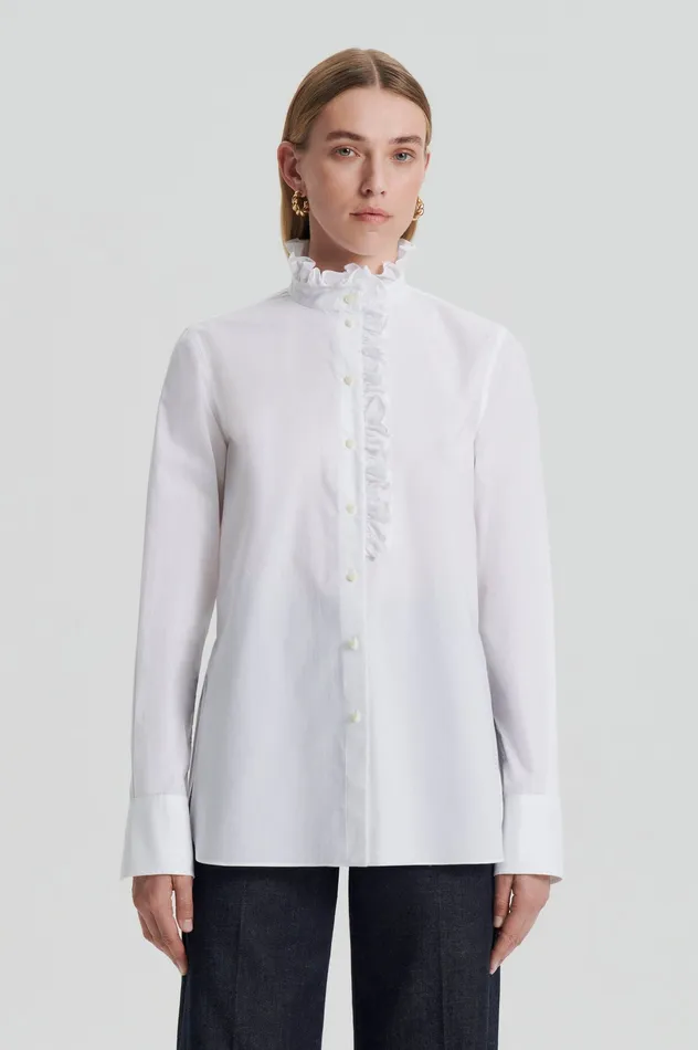 Shirts Scanlan Theodore Women PARACHUTE RUFFLE TRIM SHIRT WHITE