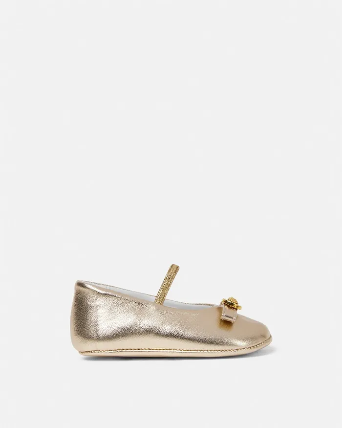 Shoes and First Steps Kids Versace Gianni Ribbon Baby Metallic Ballerinas Gold Shoes and First Steps Kids Versace Gianni Ribbon Baby Metallic Ballerinas Gold