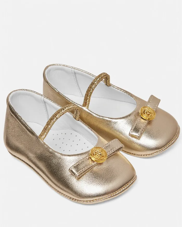 Shoes and First Steps Kids Versace Gianni Ribbon Baby Metallic Ballerinas Gold