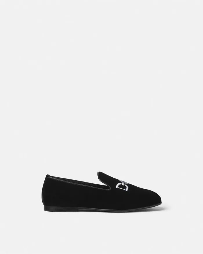 Shoes Kids Versace Embroidered Velvet Slippers Black