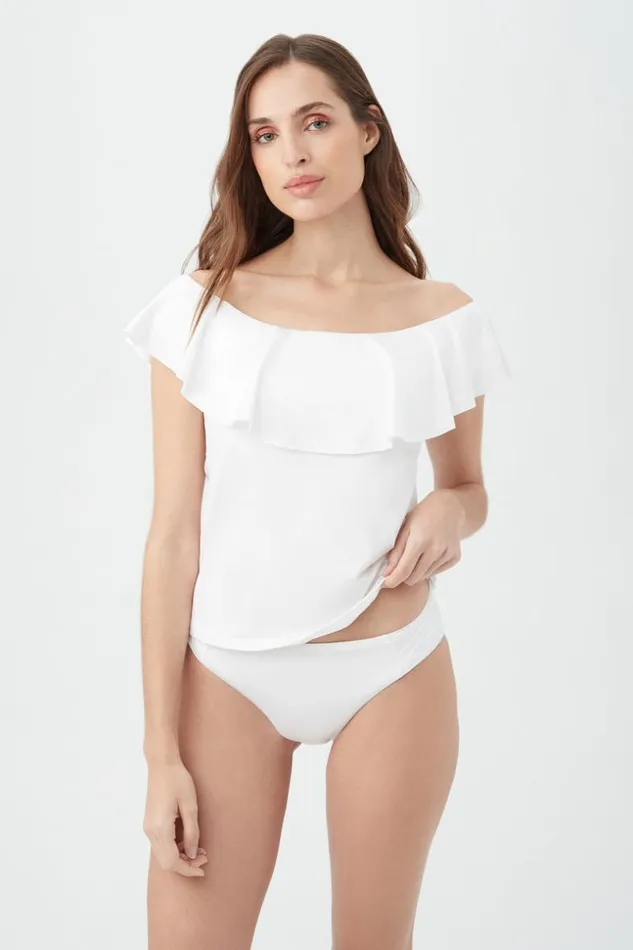 SHOP Trina Turk SWIM TOPS WOMEN039S MONACO OFF THE SHOULDER RUFFLE TANKINI SWIM TOP
