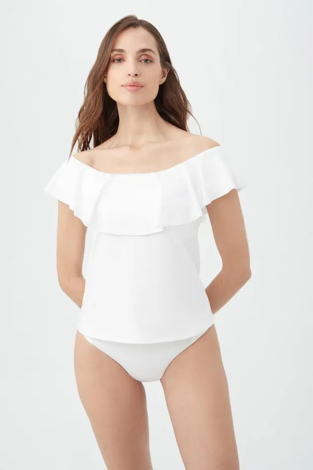 SHOP Trina Turk SWIM TOPS WOMEN039S MONACO OFF THE SHOULDER RUFFLE TANKINI SWIM TOP
