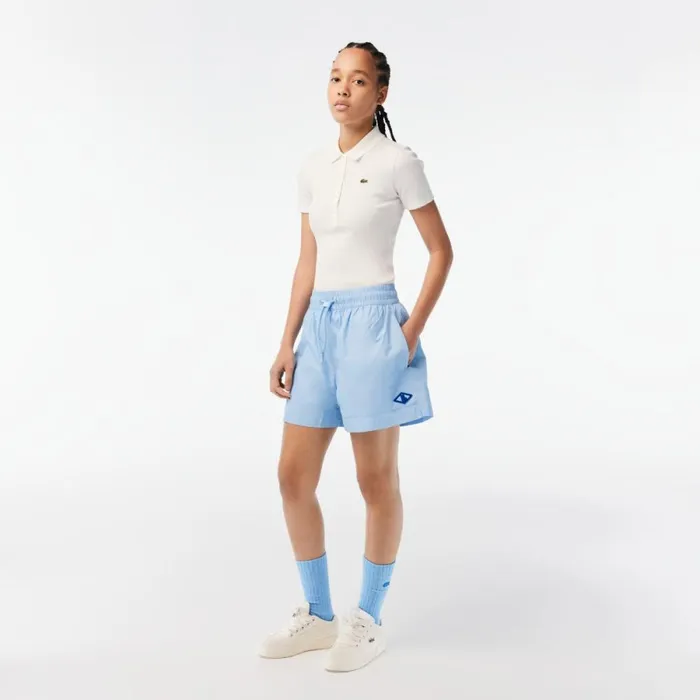 Shorts and Skirts Women Lacoste Womens Monogram Print Shorts Pastel Blue Hbp