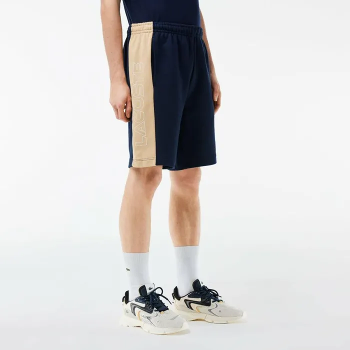 Shorts and Swim Men Lacoste Men039s Colorblock Fleece Shorts Navy Blue Beige Ip7