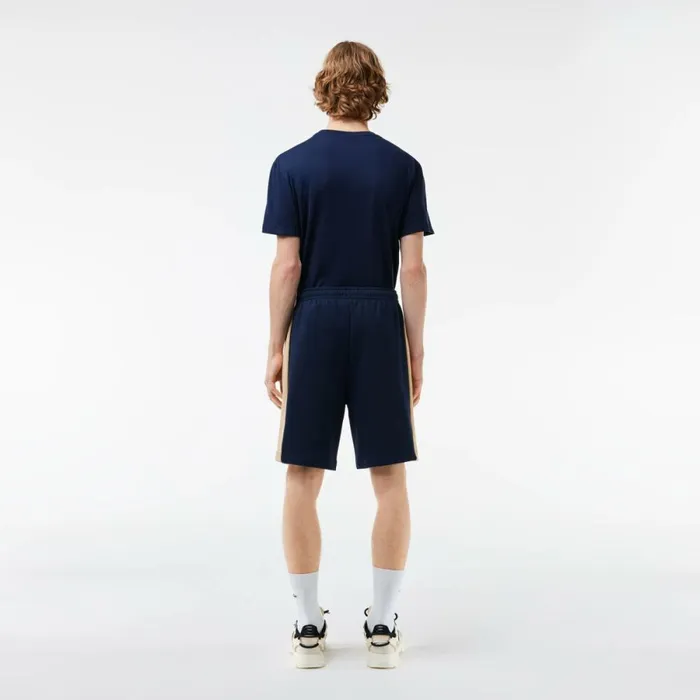 Shorts and Swim Men Lacoste Men039s Colorblock Fleece Shorts Navy Blue Beige Ip7