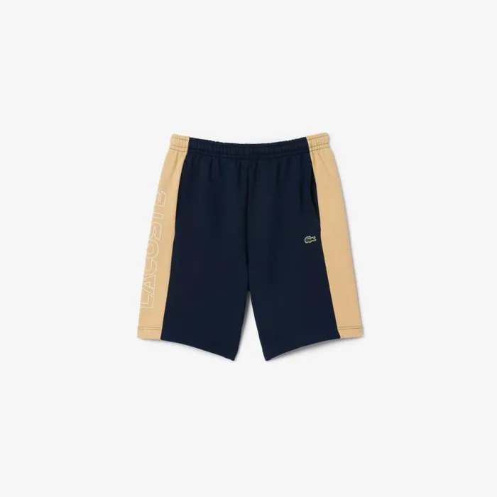Shorts and Swim Men Lacoste Men039s Colorblock Fleece Shorts Navy Blue Beige Ip7