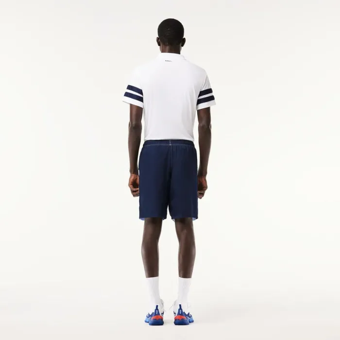 Shorts and Swim Men Lacoste Men039s Logo Stripe Tennis Shorts Light Blue Navy Blue X1j