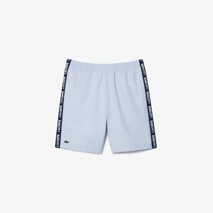 Shorts and Swim Men Lacoste Men039s Logo Stripe Tennis Shorts Light Blue Navy Blue X1j