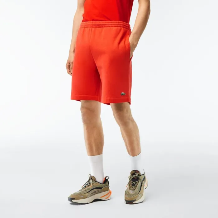 Shorts and Swim Men Lacoste Men039s Regular Fit Fleece Shorts Orange 02k