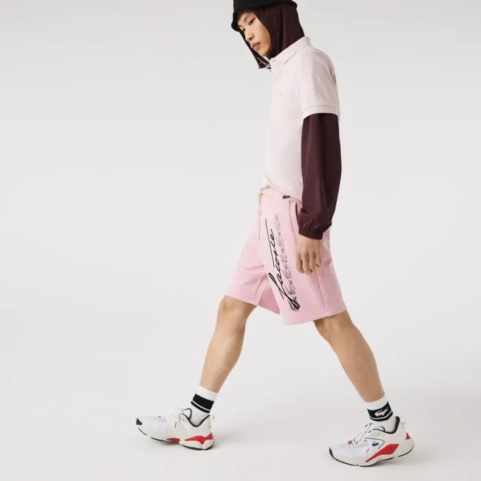 Shorts and Swim Men Lacoste Men039s Signature Print Cotton Fleece Shorts Pink Hcq Shorts and Swim Men Lacoste Men039s Signature Print Cotton Fleece Shorts Pink Hcq