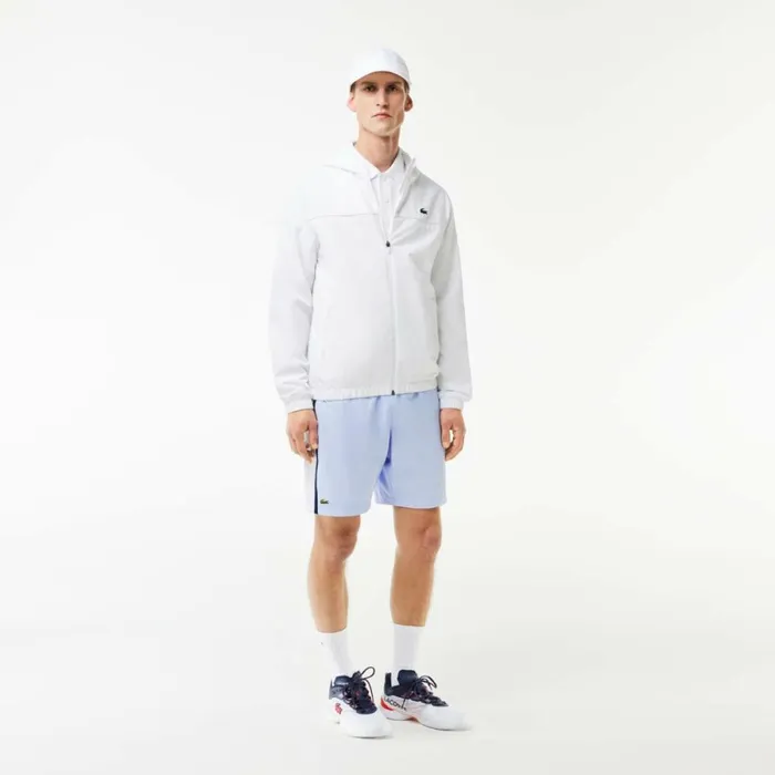 Shorts and Swim Men Lacoste Men039s Sport Colorblock Panels Lightweight Shorts Light Blue White Navy Blue In9