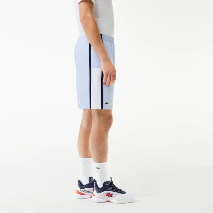 Shorts and Swim Men Lacoste Men039s Sport Colorblock Panels Lightweight Shorts Light Blue White Navy Blue In9