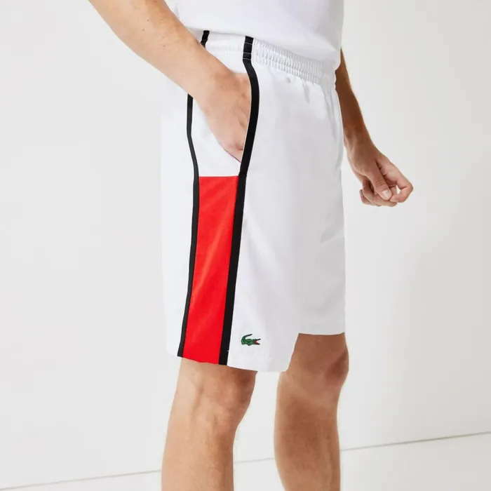Shorts and Swim Men Lacoste Men039s Sport Colorblock Panels Lightweight Shorts White Red Black Eht