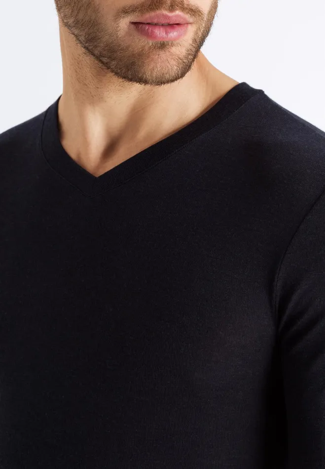 Silk And Cashmere Fitted VNeck TShirt Black Men HANRO Loungewear
