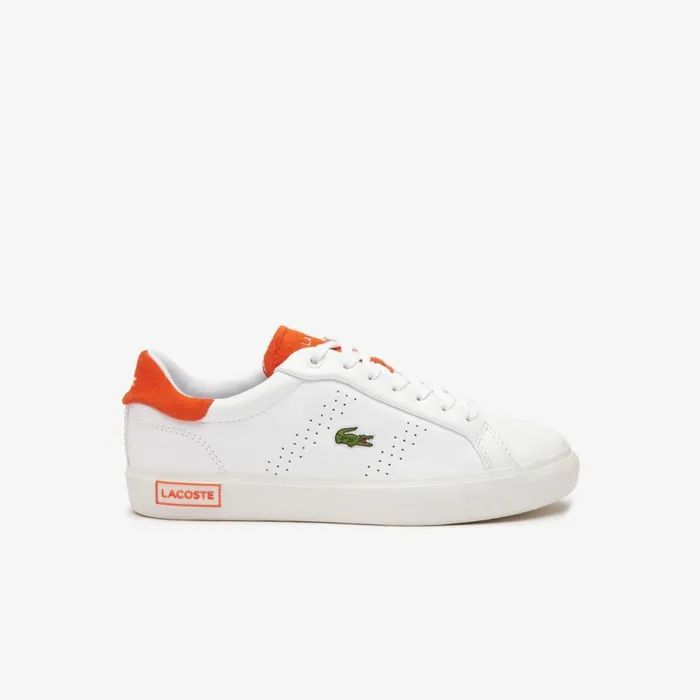 Sneakers Women Lacoste Womens Powercourt 20 Orange Leather Sneakers Whiteorange 1u2