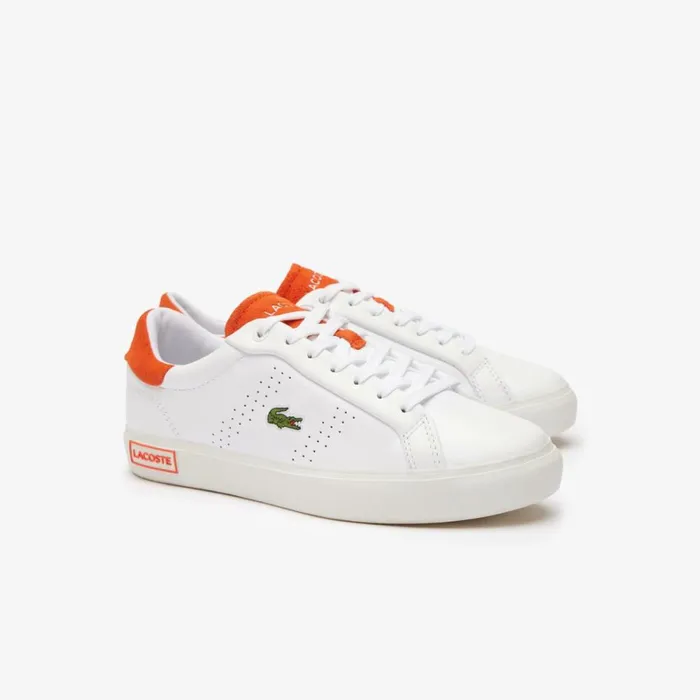 Sneakers Women Lacoste Womens Powercourt 20 Orange Leather Sneakers Whiteorange 1u2