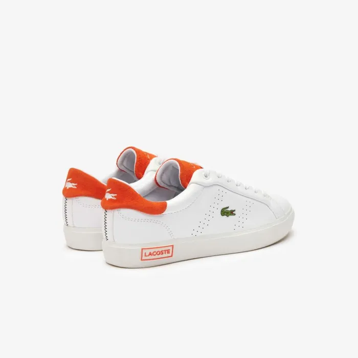 Sneakers Women Lacoste Womens Powercourt 20 Orange Leather Sneakers Whiteorange 1u2