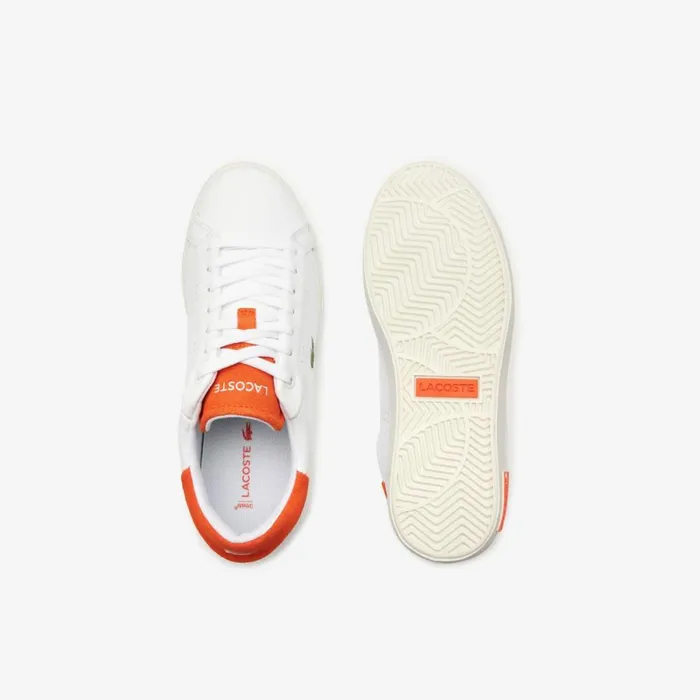Sneakers Women Lacoste Womens Powercourt 20 Orange Leather Sneakers Whiteorange 1u2