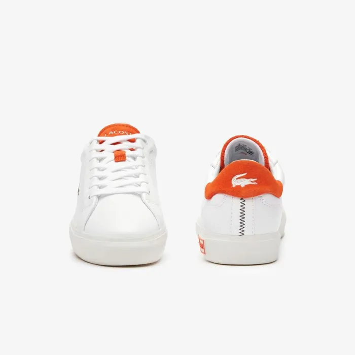 Sneakers Women Lacoste Womens Powercourt 20 Orange Leather Sneakers Whiteorange 1u2