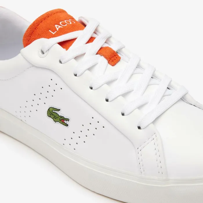 Sneakers Women Lacoste Womens Powercourt 20 Orange Leather Sneakers Whiteorange 1u2