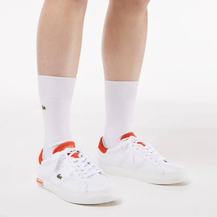 Sneakers Women Lacoste Womens Powercourt 20 Orange Leather Sneakers Whiteorange 1u2