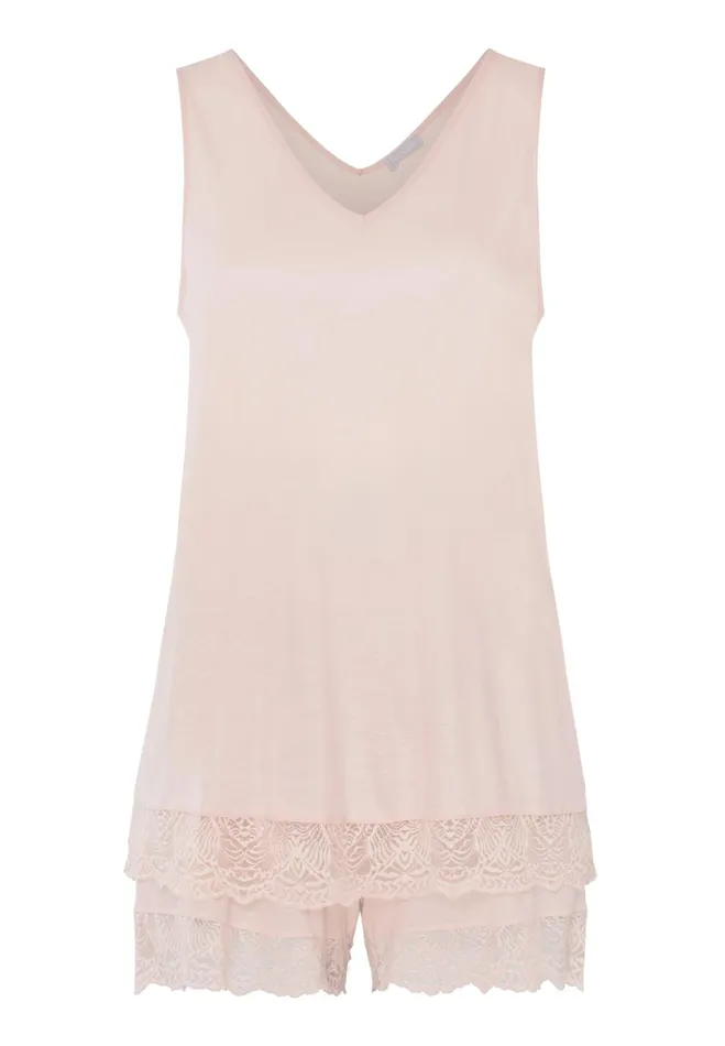 Soft Lace Trim Short Pajama Set Peach Whip Women HANRO Pajama Sets