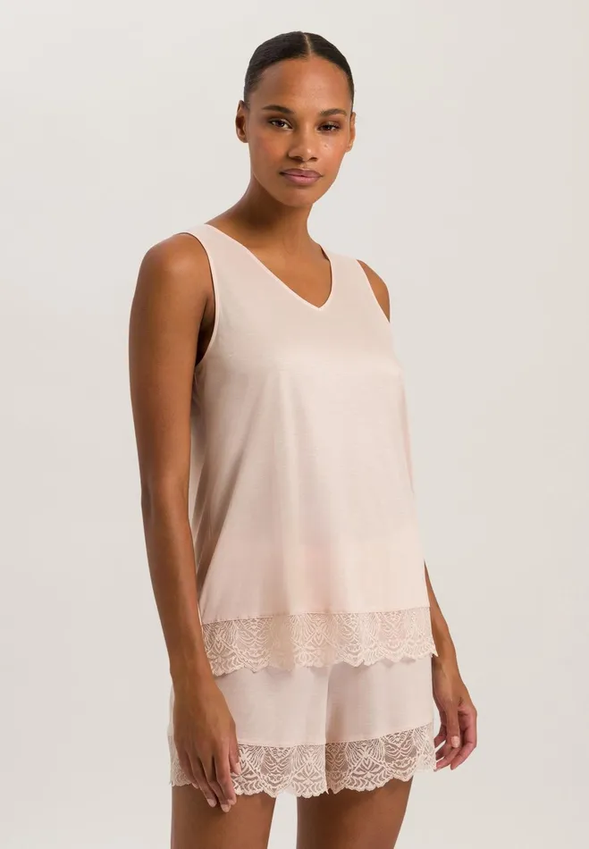 Soft Lace Trim Short Pajama Set Peach Whip Women HANRO Pajama Sets