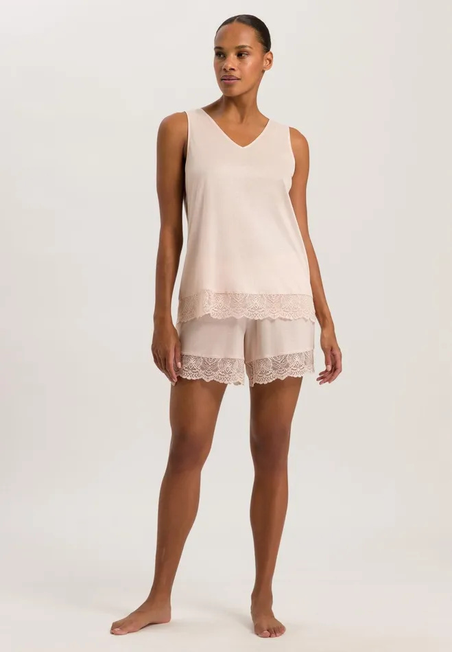Soft Lace Trim Short Pajama Set Peach Whip Women HANRO Pajama Sets
