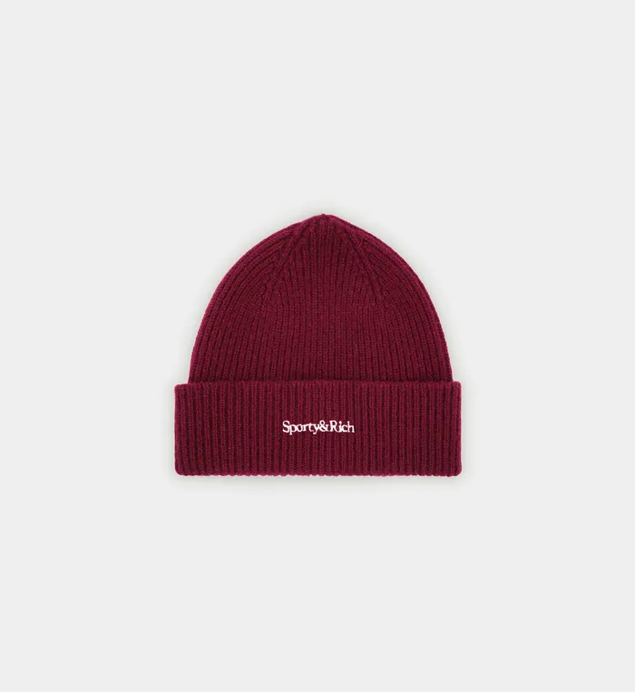 Sporty and Rich Beanies and Scarves Women Serif Logo Beanie 8211 Merlot