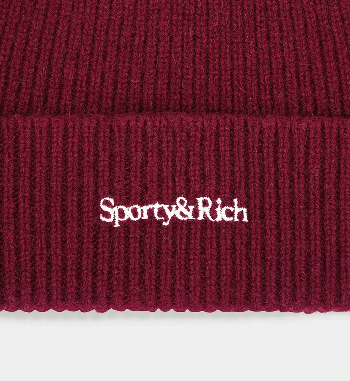 Sporty and Rich Beanies and Scarves Women Serif Logo Beanie 8211 Merlot