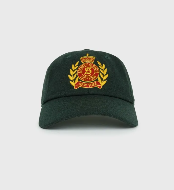Sporty and Rich Hats Women NY Crest Wool Hat 8211 ForestGold