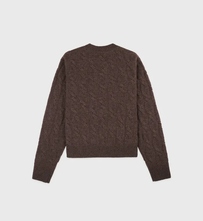 Sporty and Rich Knitwear Women Faubourg Cableknit Wool Cashmere Crewneck 8211 ChocolateCream