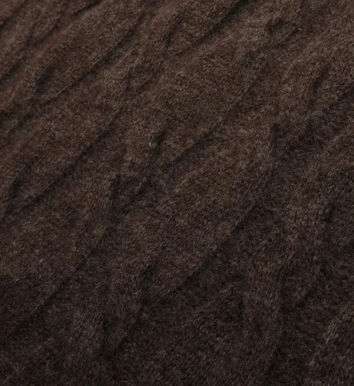Sporty and Rich Knitwear Women Faubourg Cableknit Wool Cashmere Crewneck 8211 ChocolateCream