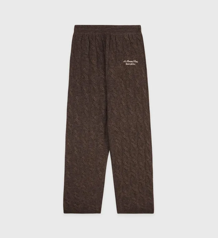 Sporty and Rich Knitwear Women Faubourg Cableknit Wool Cashmere Pants 8211 ChocolateCream