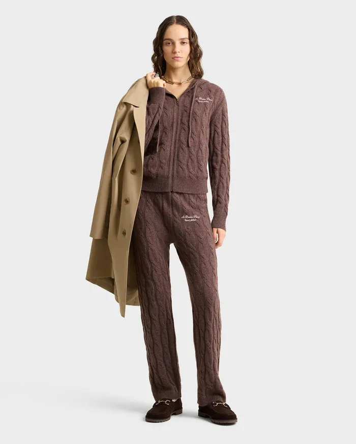 Sporty and Rich Knitwear Women Faubourg Cableknit Wool Cashmere Pants 8211 ChocolateCream