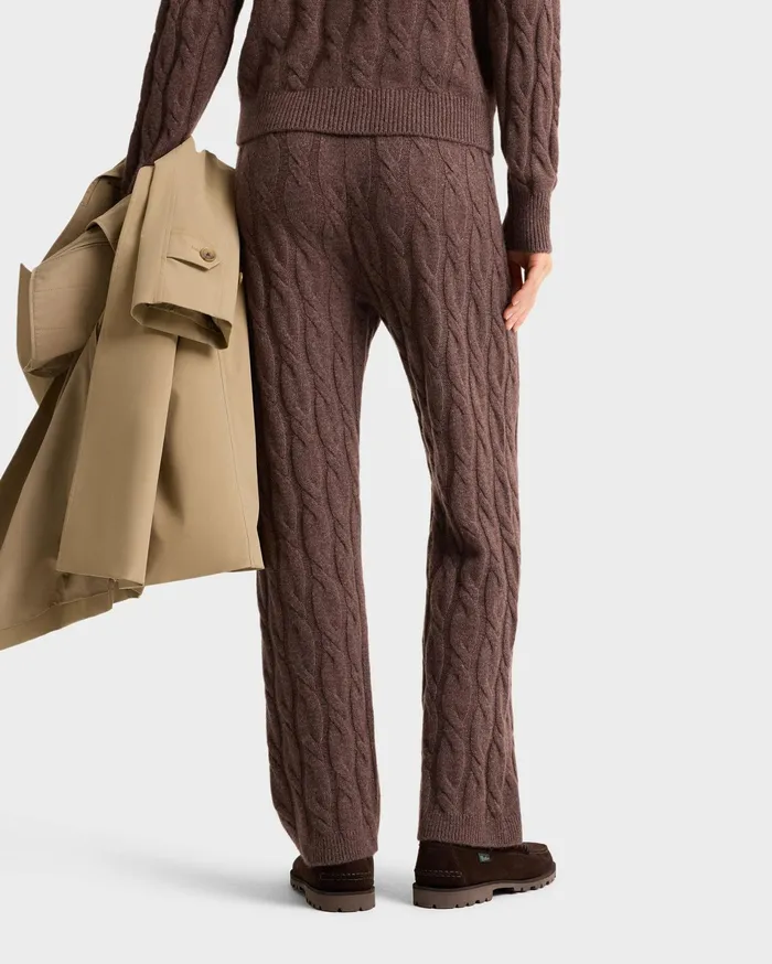 Sporty and Rich Knitwear Women Faubourg Cableknit Wool Cashmere Pants 8211 ChocolateCream