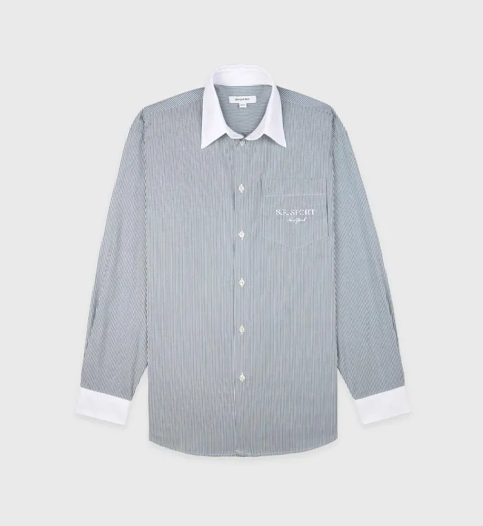 Sporty and Rich Shirting Women SR Sport Oversized Shirt 8211 Forest Striped